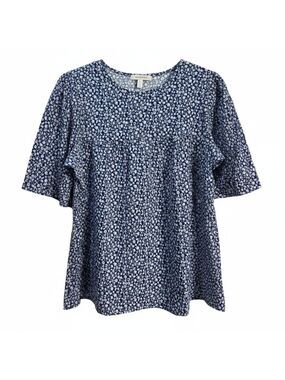 NWOT | Royal Blue & White Floral Flutter Sleeve Top | Modern Romantic | S